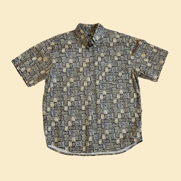 90s patterned mens shirt by Michael Austin, size L, mens tropical button down - Picture 2 of 10